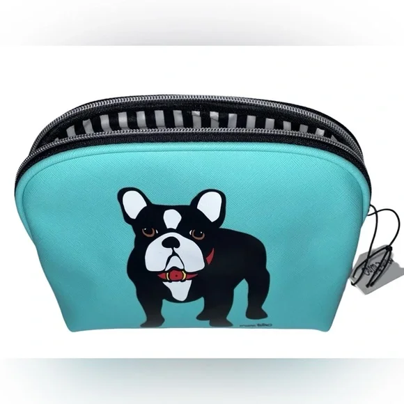 Marc Tetro NWT Aqua Teal Green French Bulldog Cosmetic Zippered Bag (P029) - Picture 7 of 7